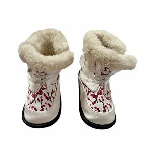 Jack and Lily white winter boots with blossoms and back soles, 30-36 months